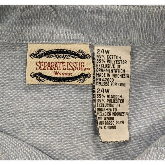 Separate Issue Womens Size 24W Blue Short Sleeve Collared Button Up Basic Shirt - Picture 5 of 6